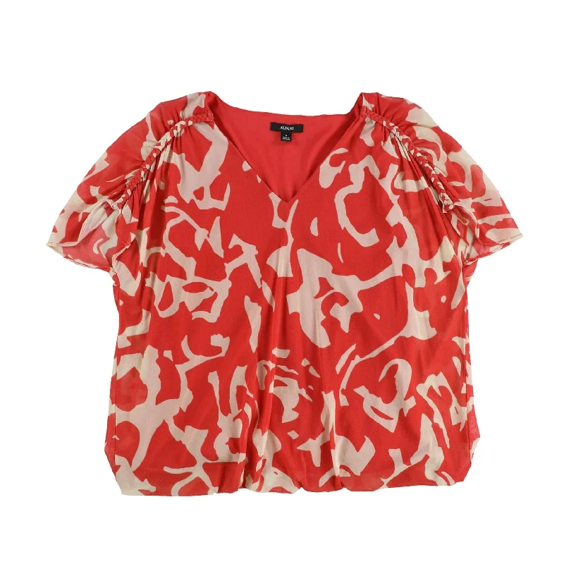 Alfani Womens Ruched Sleeve Pullover Blouse, Red, Medium Laid - back Women's Style