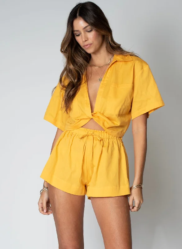 KNOT FRONT SHORT SLEEVE SHIRT Stylish Women's Neon