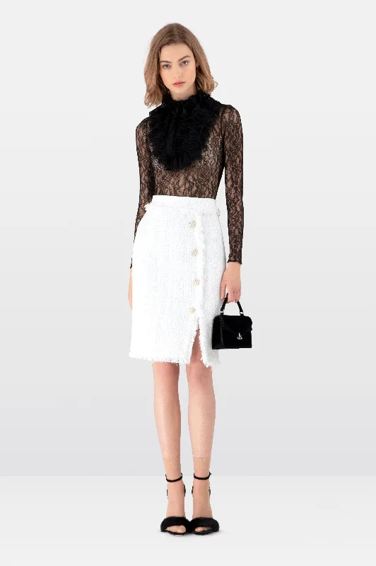 Black Stretch Lace Ruffle Bodysuit Earthy Women's 