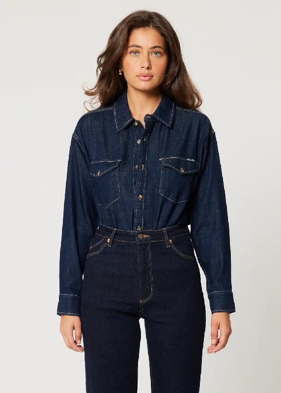 Dark Rinse Oversized Denim Shirt Unique Women's Upcycled