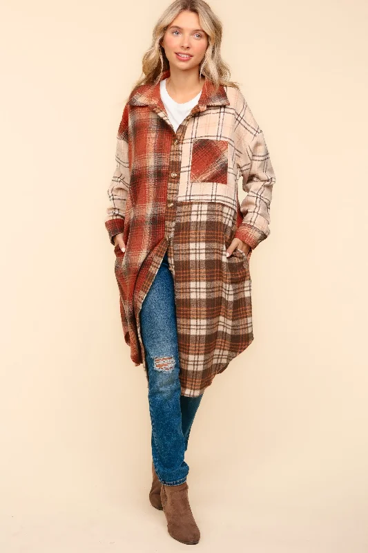 Flannel Plaid Oversized Shacket with Pockets Sleek Women's 