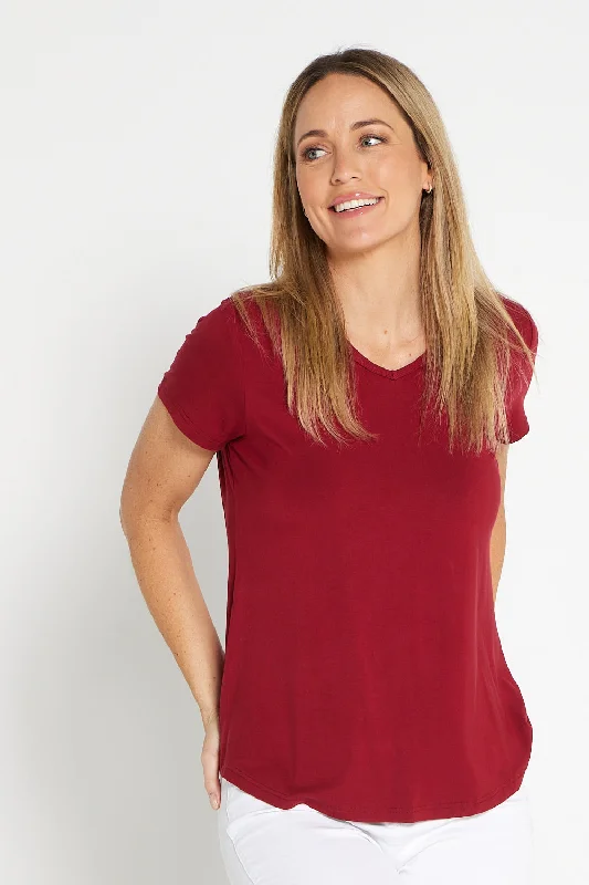 Bamboo Tee - Maroon Trendy Women's 