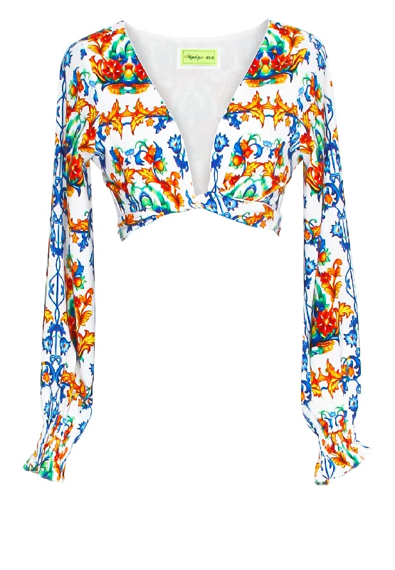Siciliana - Chiara Crop Top (Off-White) Bohemian Women's Free