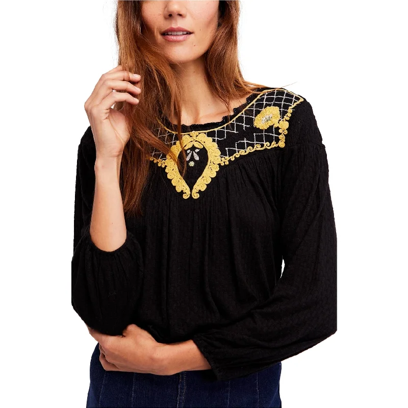 Free People Womens Begonia Knit Blouse, Black, Small Sleek Women's 