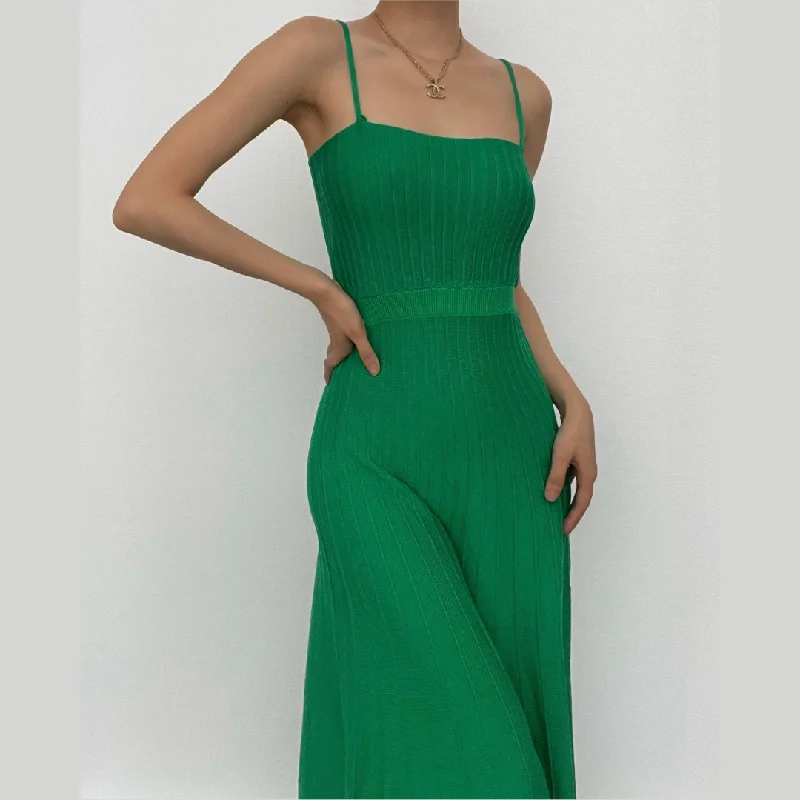 Sleeveless solid knitted backless cami midi dress Sophisticated Women's Tailored