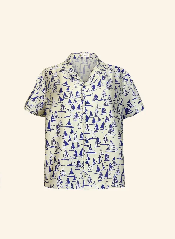 Kit Shirt - Ivory Sailing Boats Artistic Women's Hand - painted
