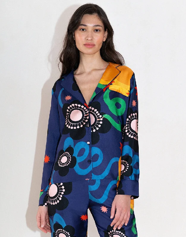 Eden Silk Twill Shirt - Tropical Night Navy Sharp Women's Italian