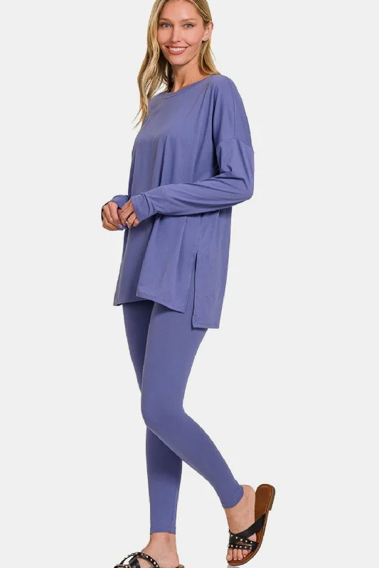 Faith Brushed Microfiber Top and Leggings Lounge Set Classic Women's Pin - striped