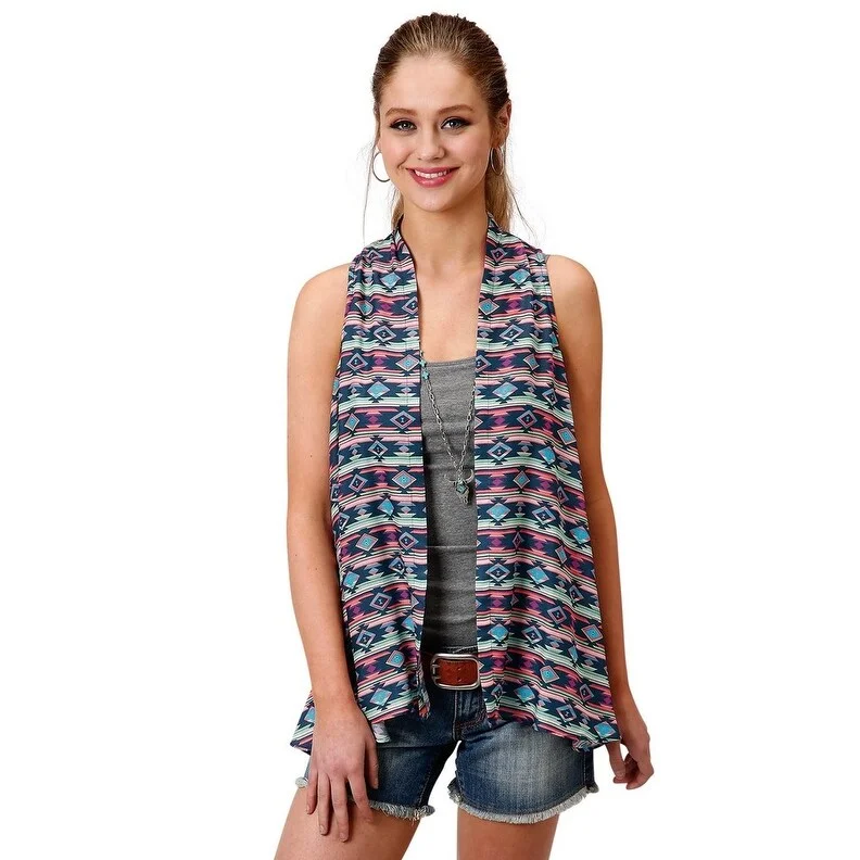 Roper Western Sweater Womens Aztec Print Blue 03-500-0590-2020 BU Modern Women's Tech