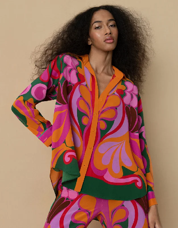Nova Crepe Shirt - Seventies Orange - SALE Casual Women's Loose - fitting