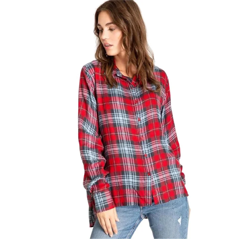 P.J. Salvage Womens Snowed In Button Up Shirt, Red, Medium Refined Women's 