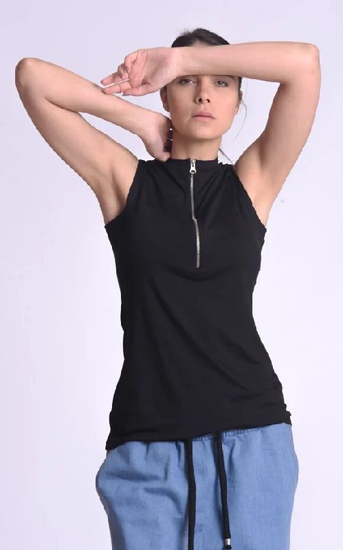 Black Sleeveless Zipper Top Cool Women's Skate