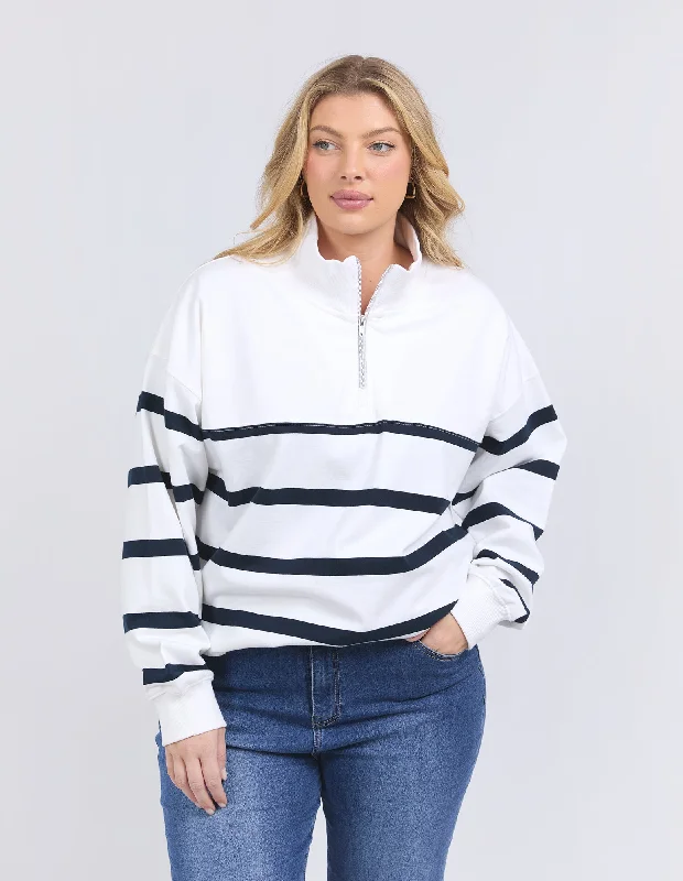 Lane Zip Crew White/Navy Stripe Laid - back Women's Vibe