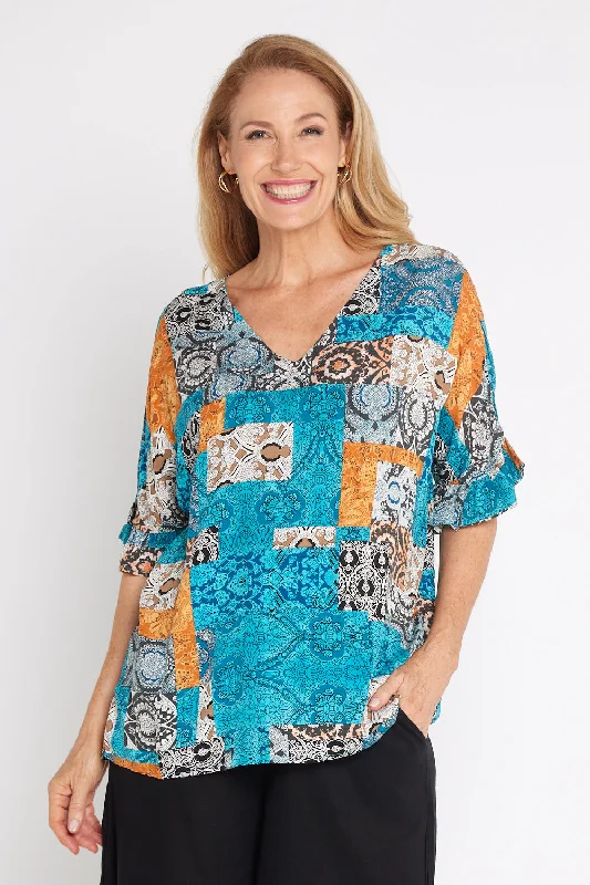 Farren Top - Aqua/Amber Collage Casual Women's Japanese 