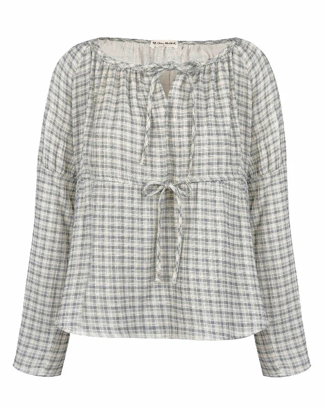 Gauze Long Sleeve Blouse - Faded Blue Check Rugged Women's Outdoor 