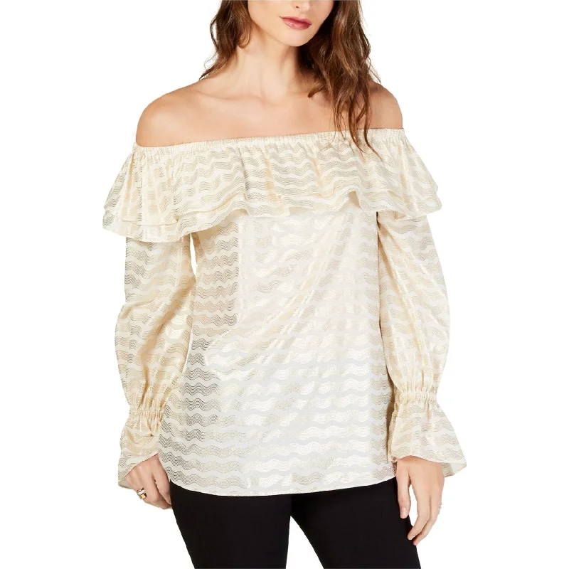 Michael Kors Womens Metallic Off the Shoulder Blouse, Metallic, Large Athletic Women's 