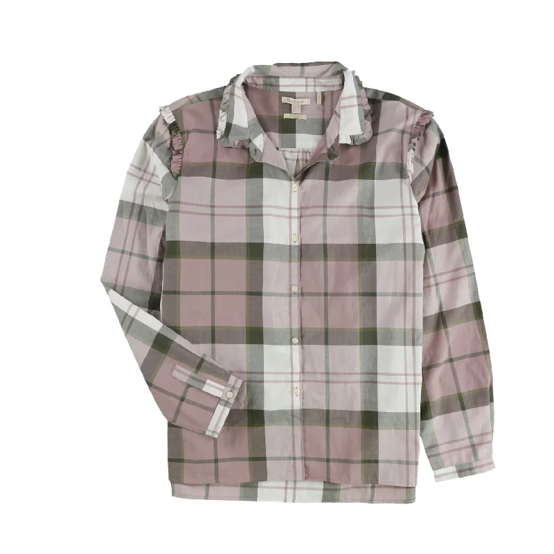 Barbour Womens Ruffled Plaid Button Down Blouse, Multicoloured, 14 Unique Women's Upcycled