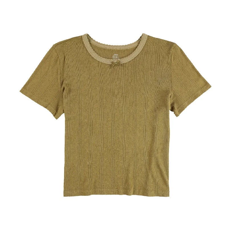 American Eagle Womens Real Soft Scalloped Bow Embellished T-Shirt, Brown, Small Dynamic Women's High - energy
