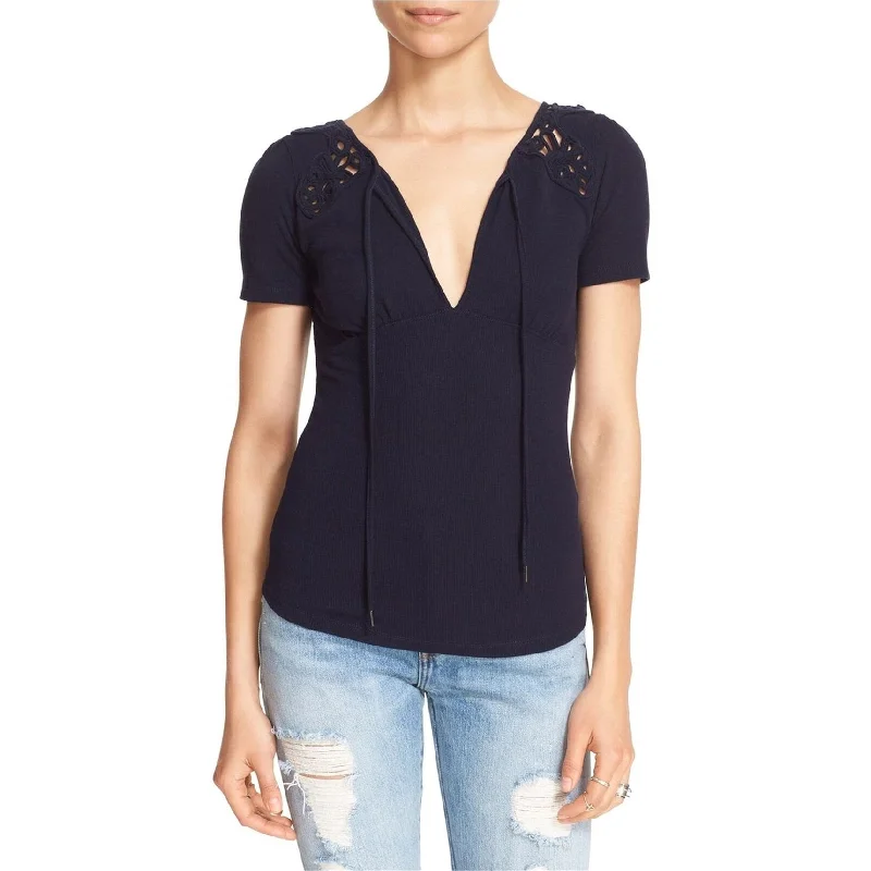 Free People Womens Front Keyhole Pullover Blouse, Blue, Small Sophisticated Women's Tailored