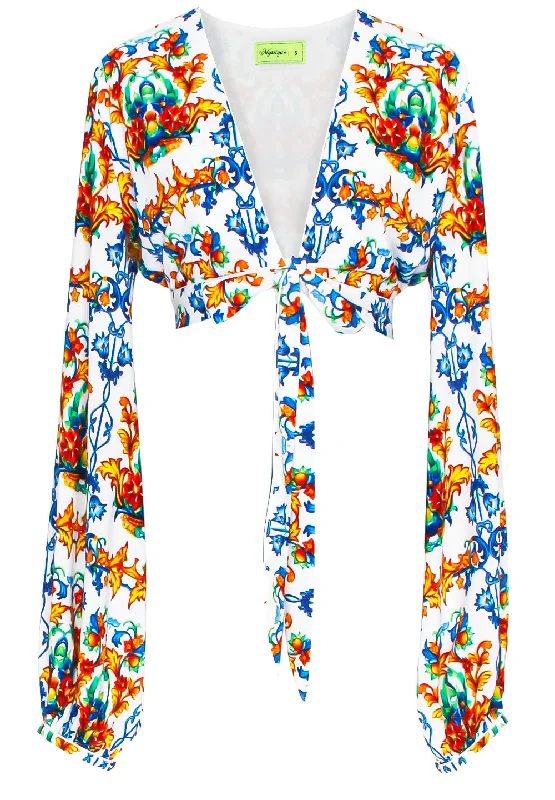 Siciliana - Chiara Cropped Blouse (Off-White) Feminine Women's Style 