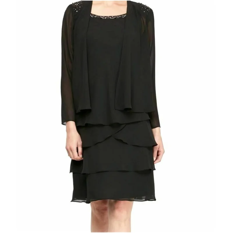 SLNY Womens Embellished Cardigan Sweater, Black, 6 British Gentlewoman Style