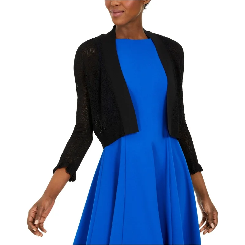 Calvin Klein Womens Ruffle Cuff Cardigan Sweater, Black, X-Large Feminine Women's Style 