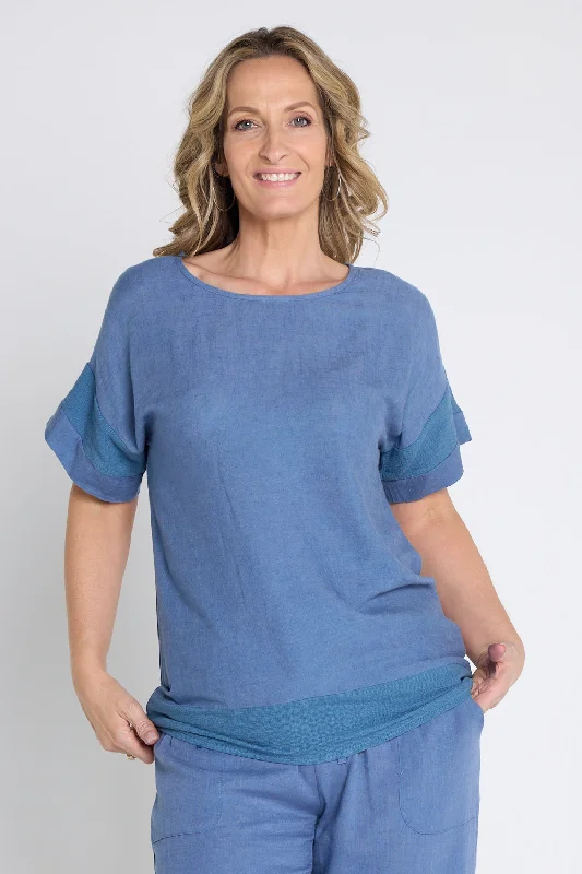 Zahns Linen Top - Denim Preppy Women's College