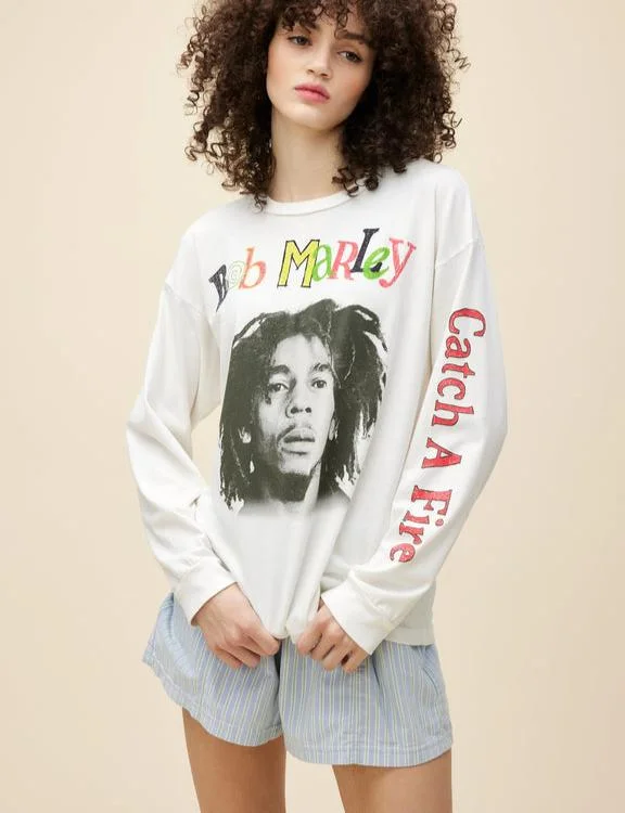 Bob Marley Catch A Fire Relaxed Long Sleeve Confident Women's High - fashion