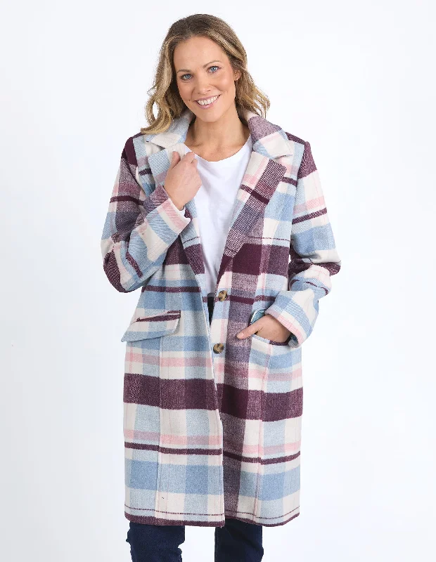 Blanche Check Coat Blue/Merlot Disco