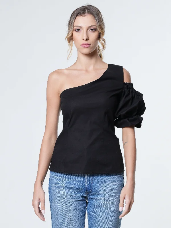 Extravagant One Sleeve Top In Black Artistic Women's Avant - 