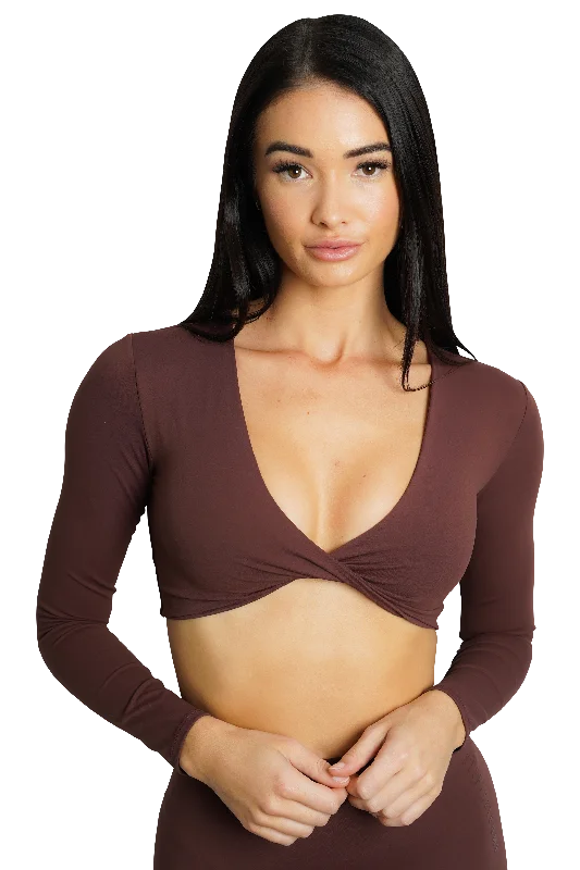 SCULPT LONG SLEEVE TWIST TOP - BROWN British Gentlewoman Style