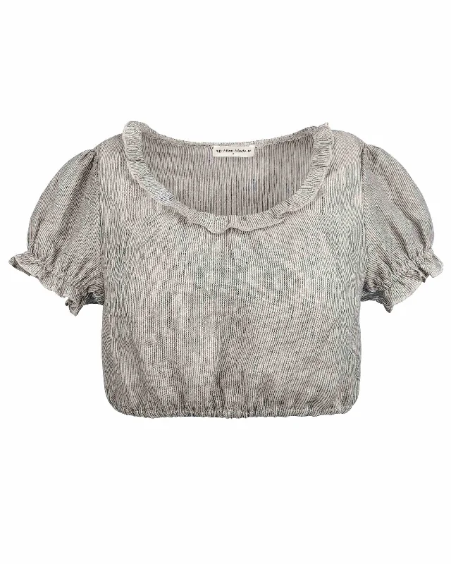 Pleat Puff Sleeve Crop Sporty Women's Athleisure 