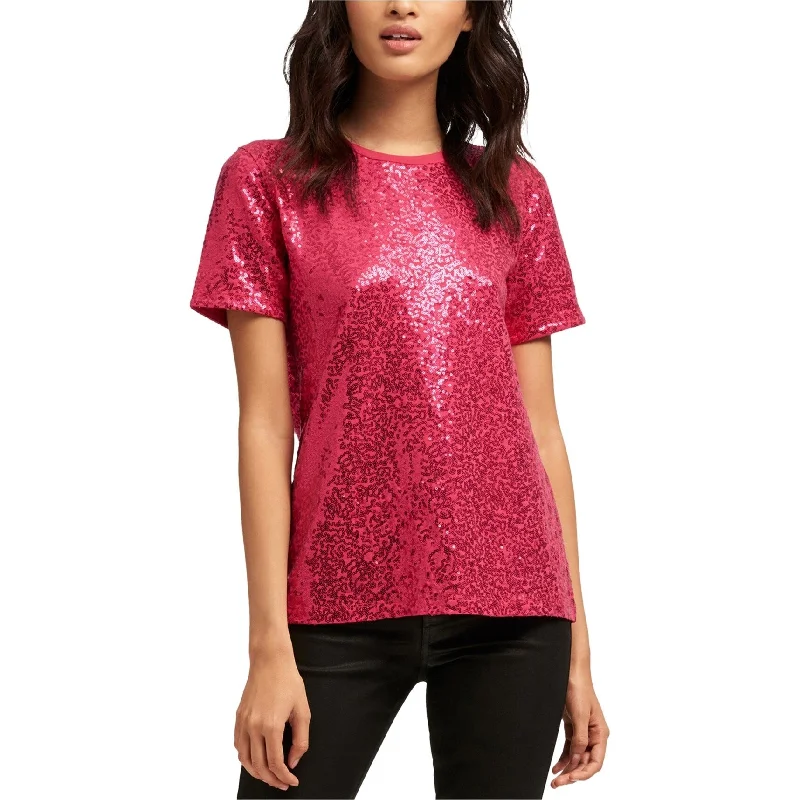 DKNY Womens Sequin Embellished T-Shirt, Pink, XX-Small Refined Women's Velvet