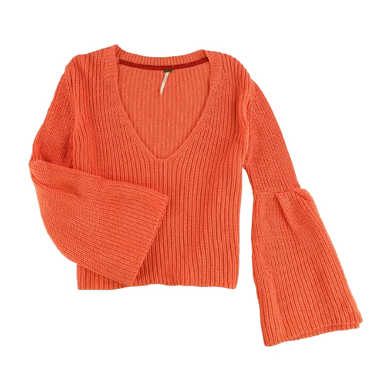 Free People Womens Damsel Knit Sweater, Orange, Small Vacation