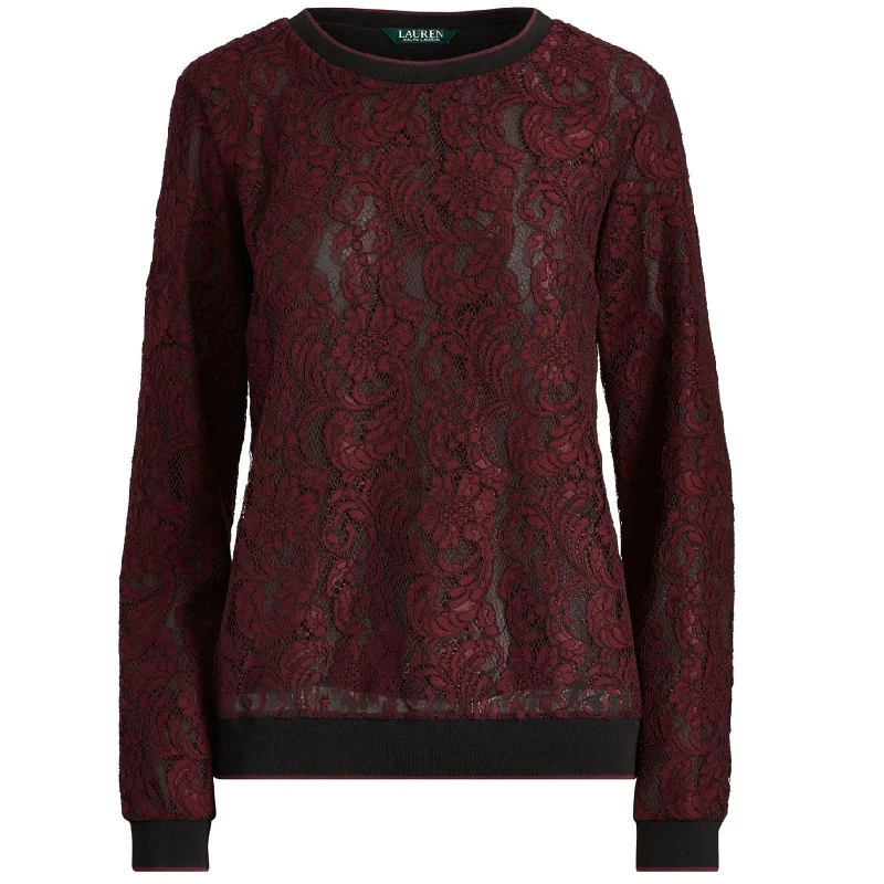 Ralph Lauren Womens Lace Pullover Blouse, Red, Large Elegant Women's 