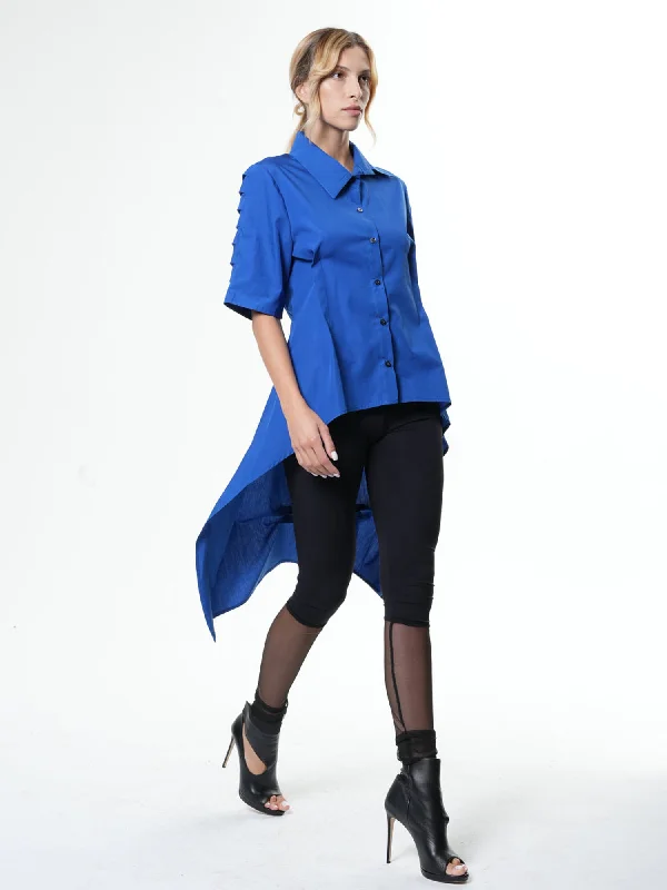 Asymmetric Shirt With Open Back In Royal Blue Confident Women's Power