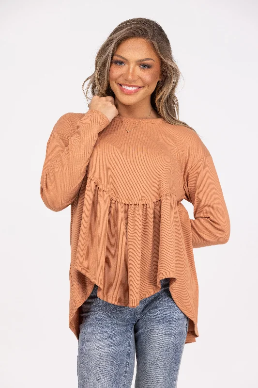 Leading Lady Women's Ribbed Babydoll Hi Lo Long Sleeve Top * Final Sale* Modern Women's 