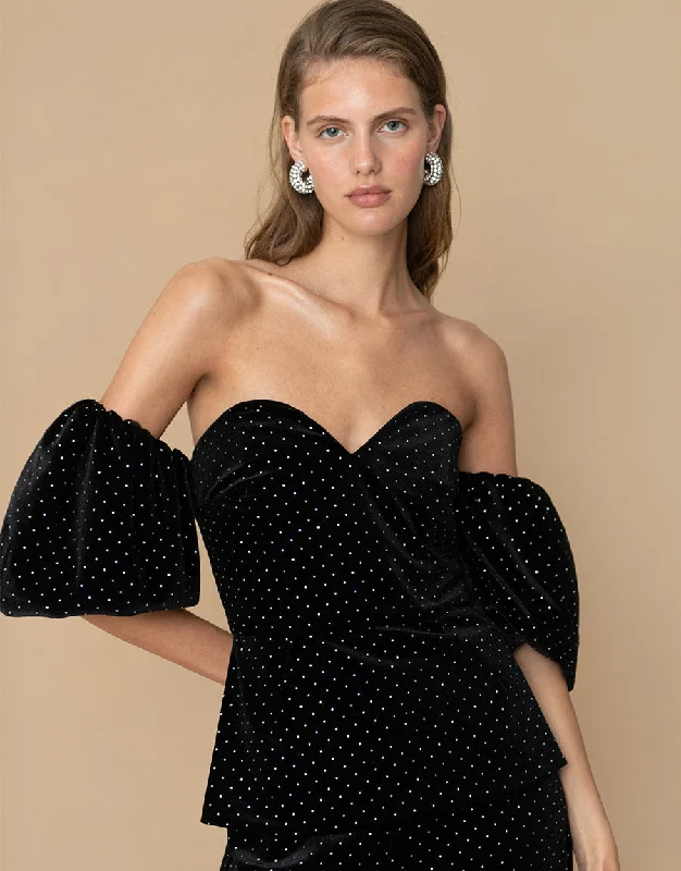 Alma Velvet Top - Crystal Black Stylish Women's Tropical 