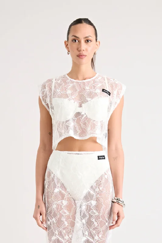 Astrid Lace Top White Refined Women's Hand - crafted