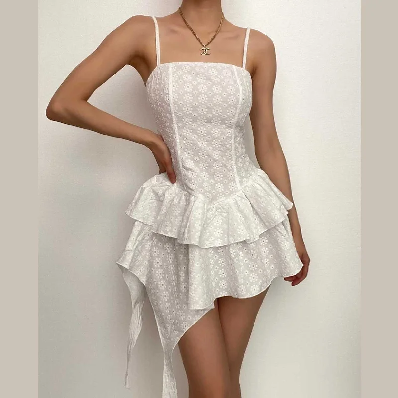 Textured irregular ruffle solid zip-up backless cami mini dress Stylish Women's Tropical Textured irregular ruffle solid zip-up backless cami mini dress Stylish Women's Tropical