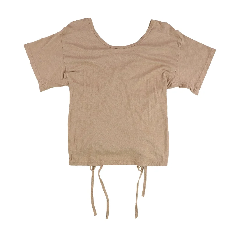 Tags Weekly Womens Ruched Drawstring Back Embellished T-Shirt, Brown, Small Refined Women's Classic 