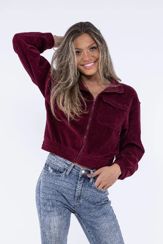 Doin It Right Women's Zip Up Cropped Corduroy Jacket Cozy Women's Sherpa - lined