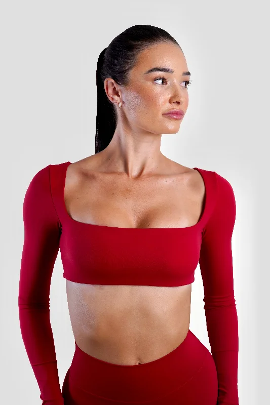 SLEEK LONG SLEEVE TOP - DARK RED Practical Women's Multi - 
